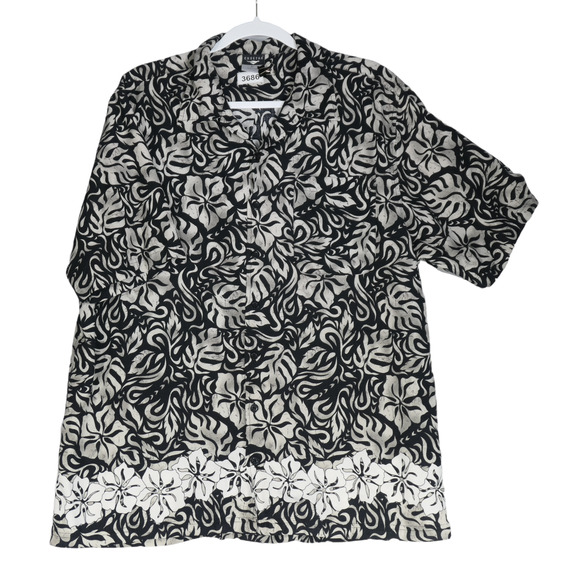 Cheetah Black Gray Shirt Mens Size XL Pocket Fish Boating Hawaiin Button Floral - Picture 1 of 9